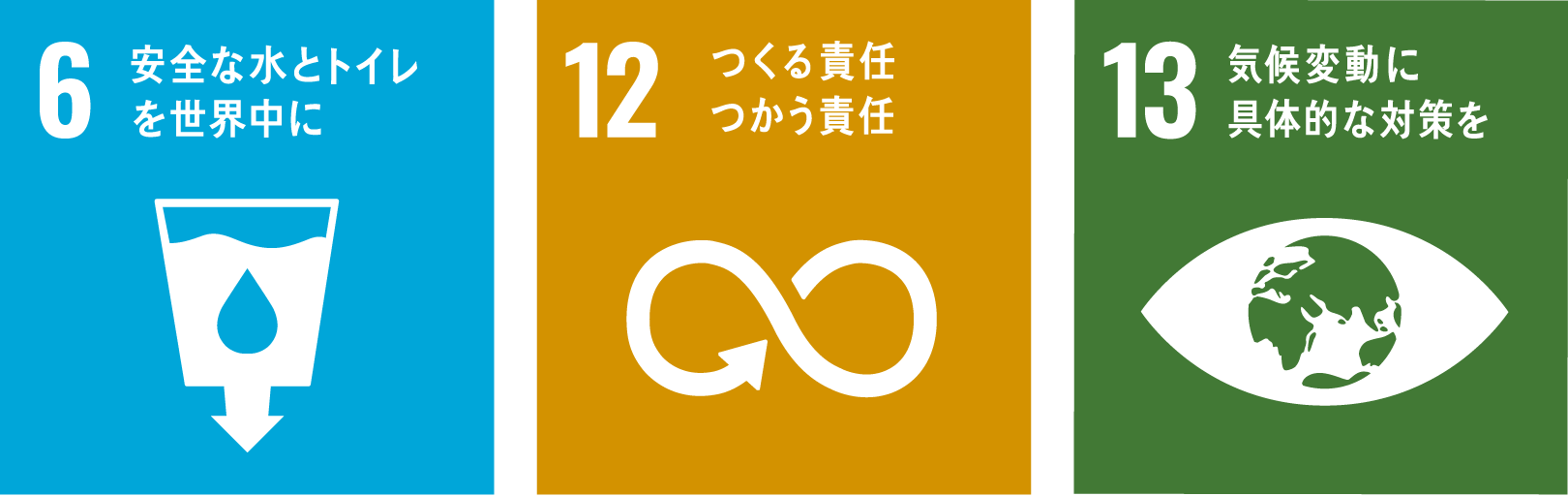 6安全な水とトイレを世界中に 12つくる責任つかう責任 13気候変動に具体的な対策を